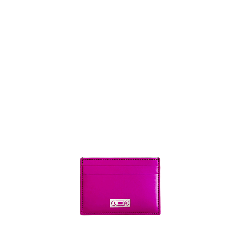 Front view of The Card Holder in Orchid leather with refined construction, compact silhouette, and contemporary Italian craftsmanship.